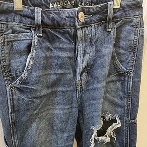 American Eagle Hi Rise TomGirl Distressed Button Fly Jeans Women's Size 0 Short